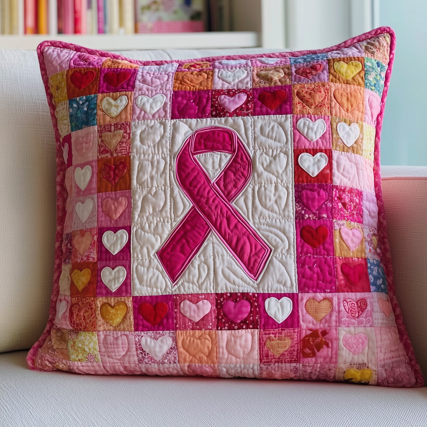 Breast Cancer Ribbon Quilted Pillow Case GFTOTP9513