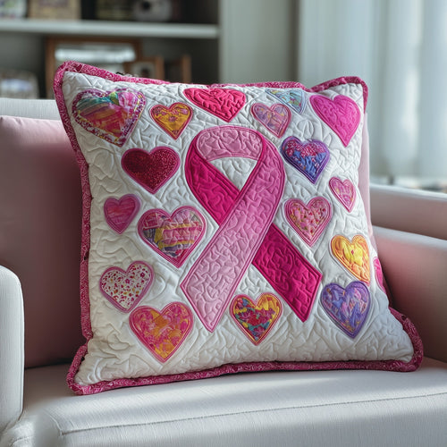 Breast Cancer Ribbon Quilted Pillow Case GFTOTP9514