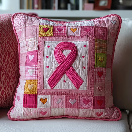 Breast Cancer Ribbon Quilted Pillow Case GFTOTP9515