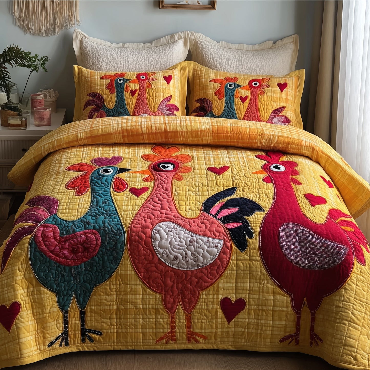 Funky Chicken 3-Piece Quilted Bedding Set GFTOTP9516