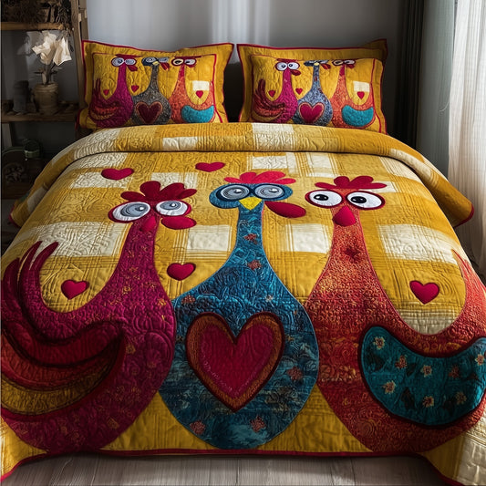 Funky Chicken 3-Piece Quilted Bedding Set GFTOTP9518