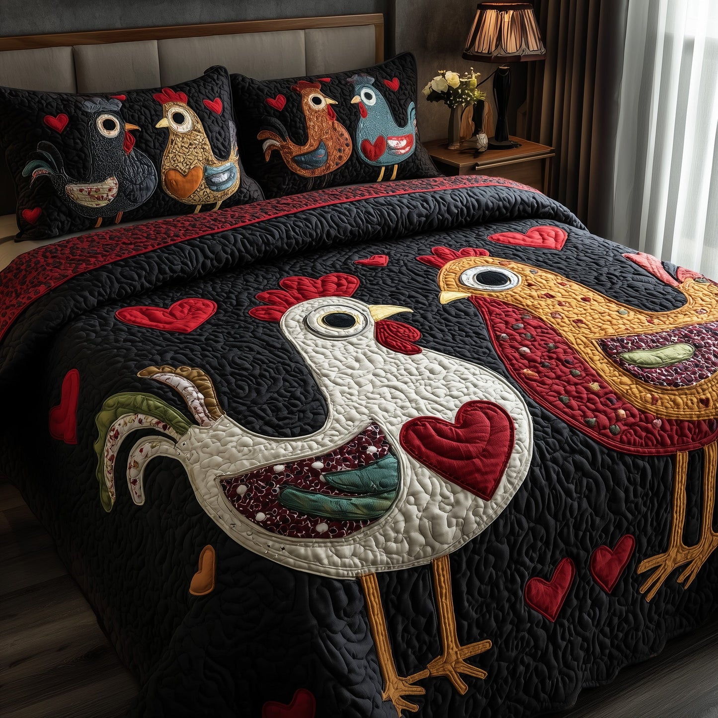 Funky Chicken 3-Piece Quilted Bedding Set GFTOTP9519