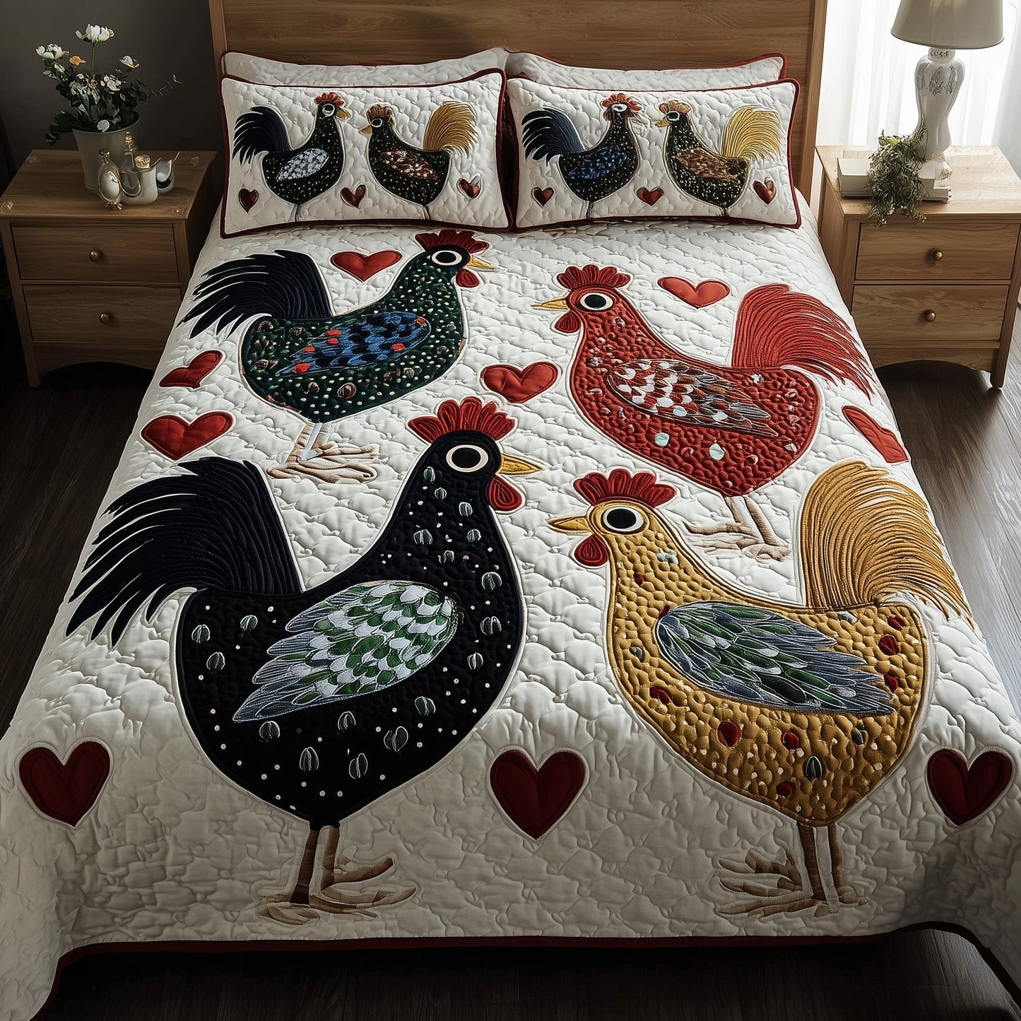 Funky Chicken 3-Piece Quilted Bedding Set GFTOTP9522