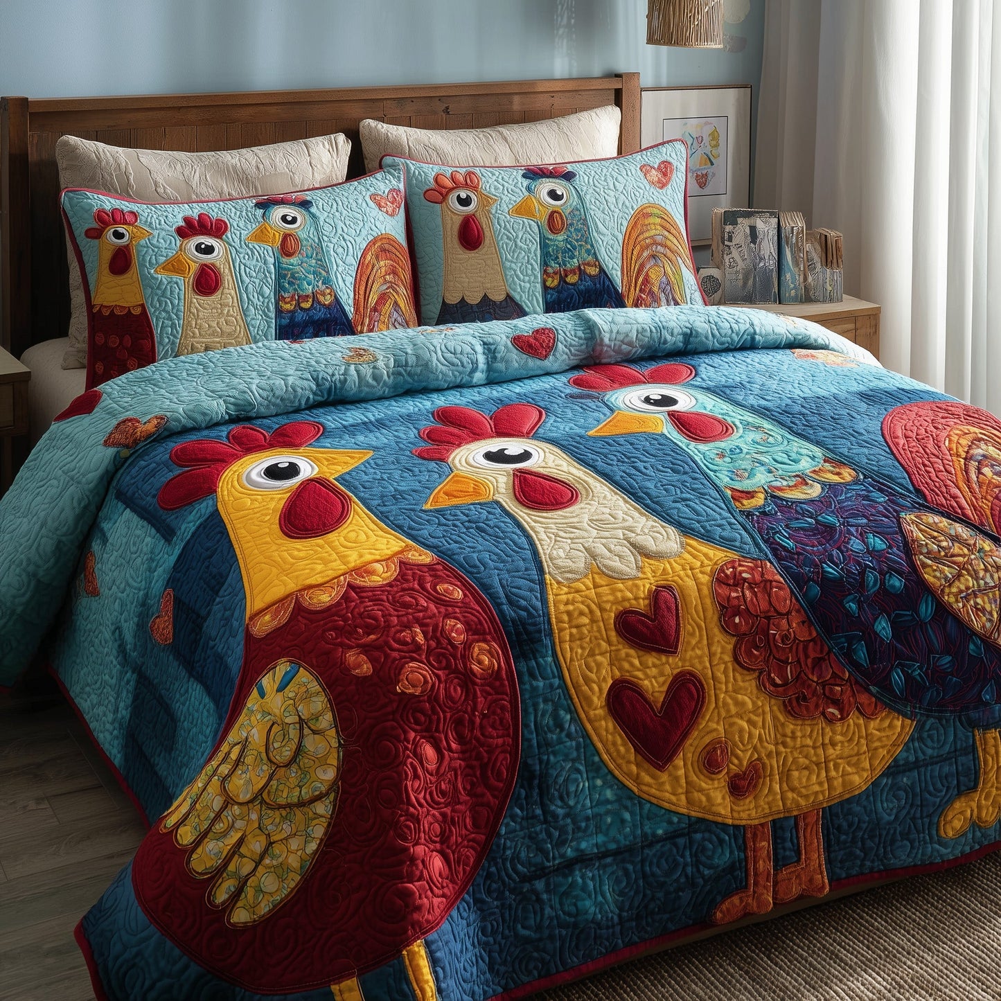 Funky Chicken 3-Piece Quilted Bedding Set GFTOTP9525