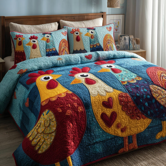 Funky Chicken 3-Piece Quilted Bedding Set GFTOTP9525