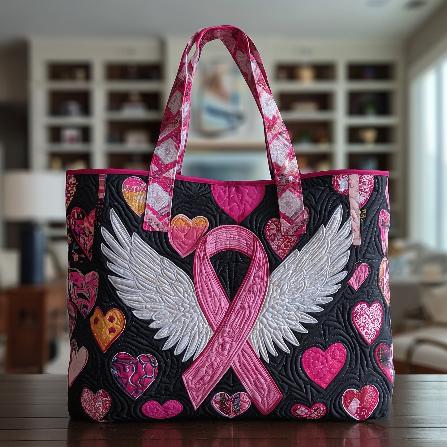 Breast Cancer Ribbon Quilted Tote Bag GFTOTP9687
