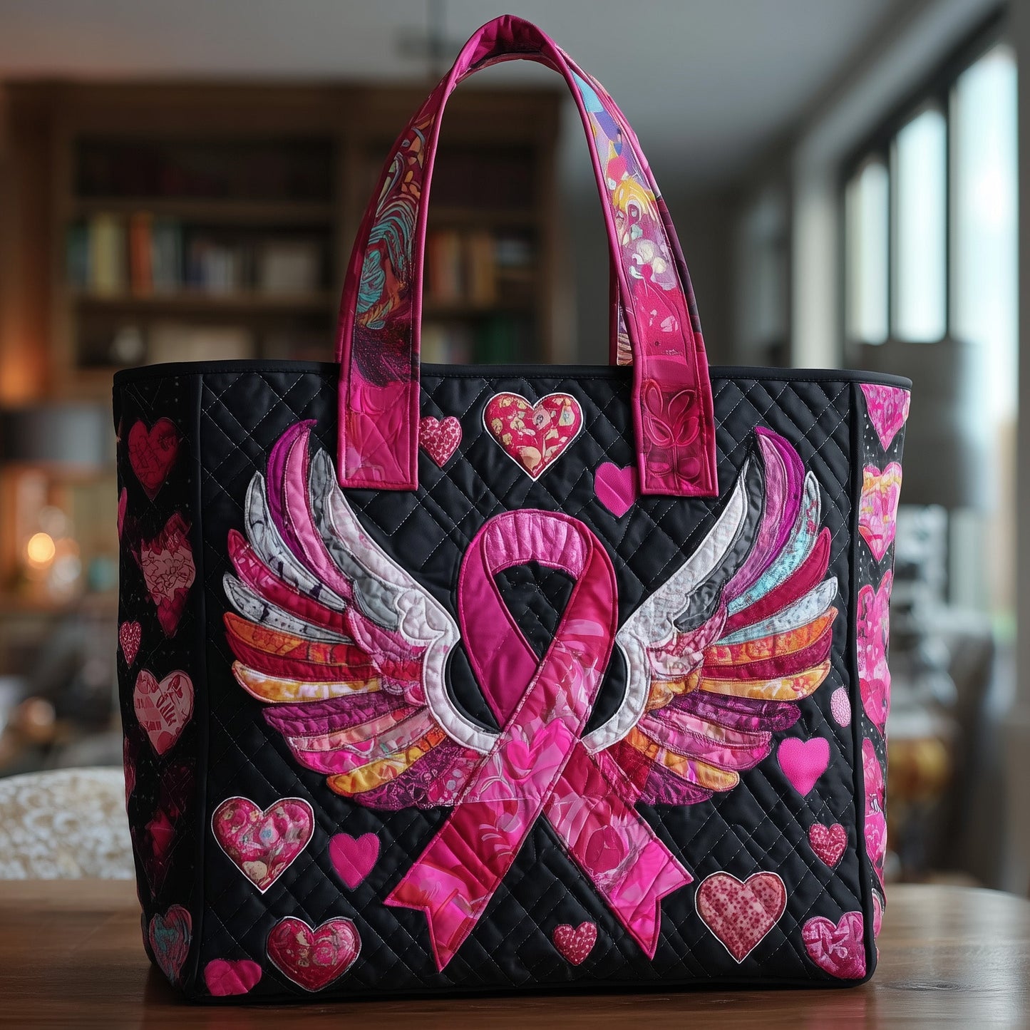 Breast Cancer Ribbon Quilted Tote Bag GFTOTP9689