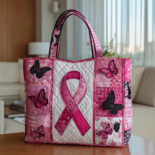 Breast Cancer Ribbon Quilted Tote Bag GFTOTP9691