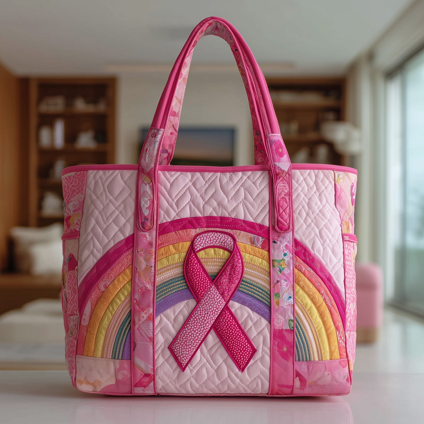 Breast Cancer Ribbon Quilted Tote Bag GFTOTP9693