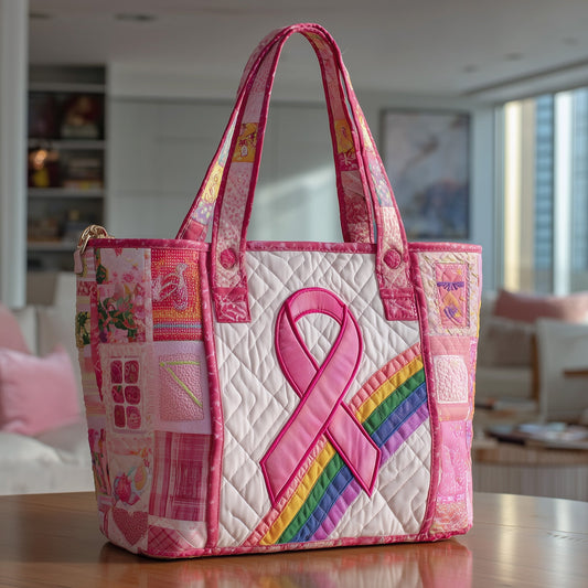 Breast Cancer Ribbon Quilted Tote Bag GFTOTP9694