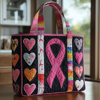 Breast Cancer Ribbon Quilted Tote Bag GFTOTP9697