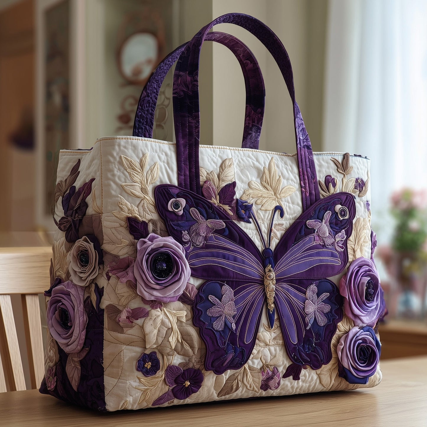 Purple Butterfly Quilted Tote Bag GFTOTP9711