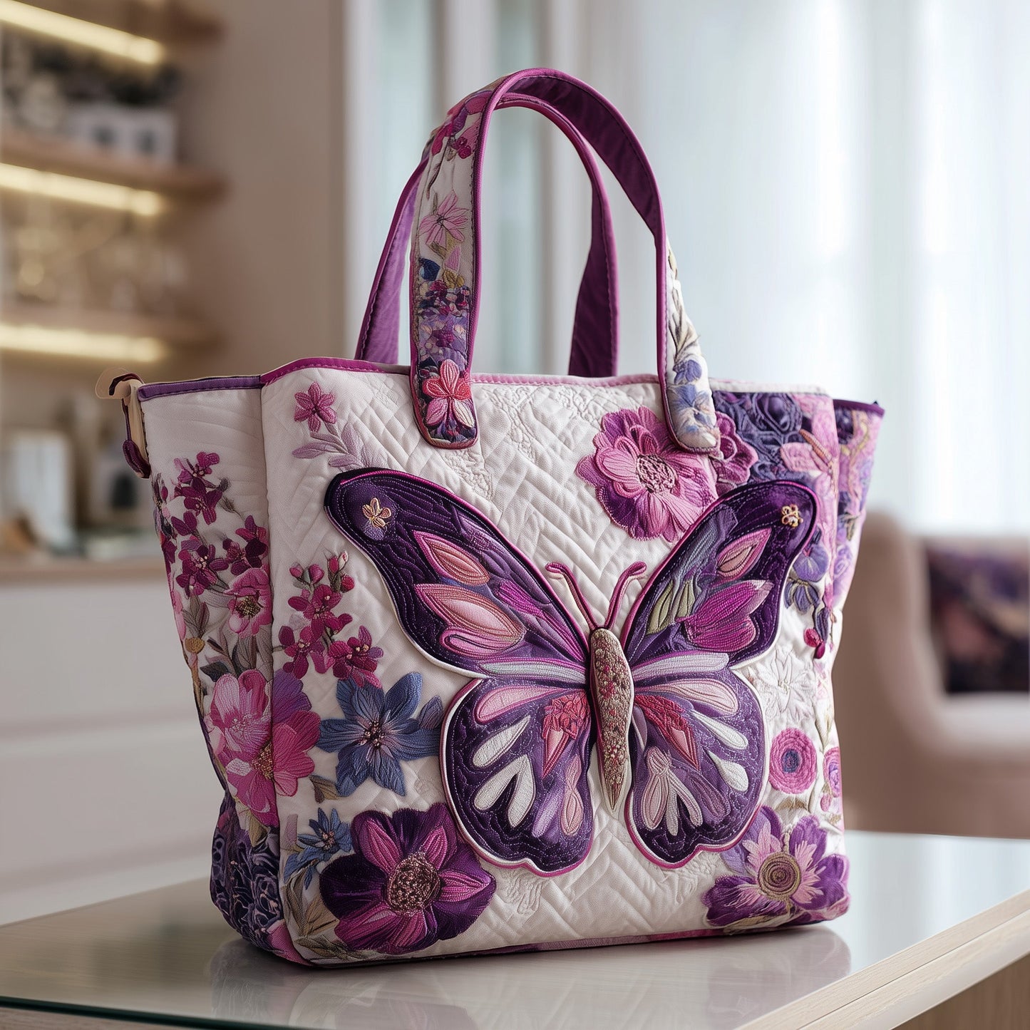 Elegant Butterfly Quilted Tote Bag GFTOTP9717
