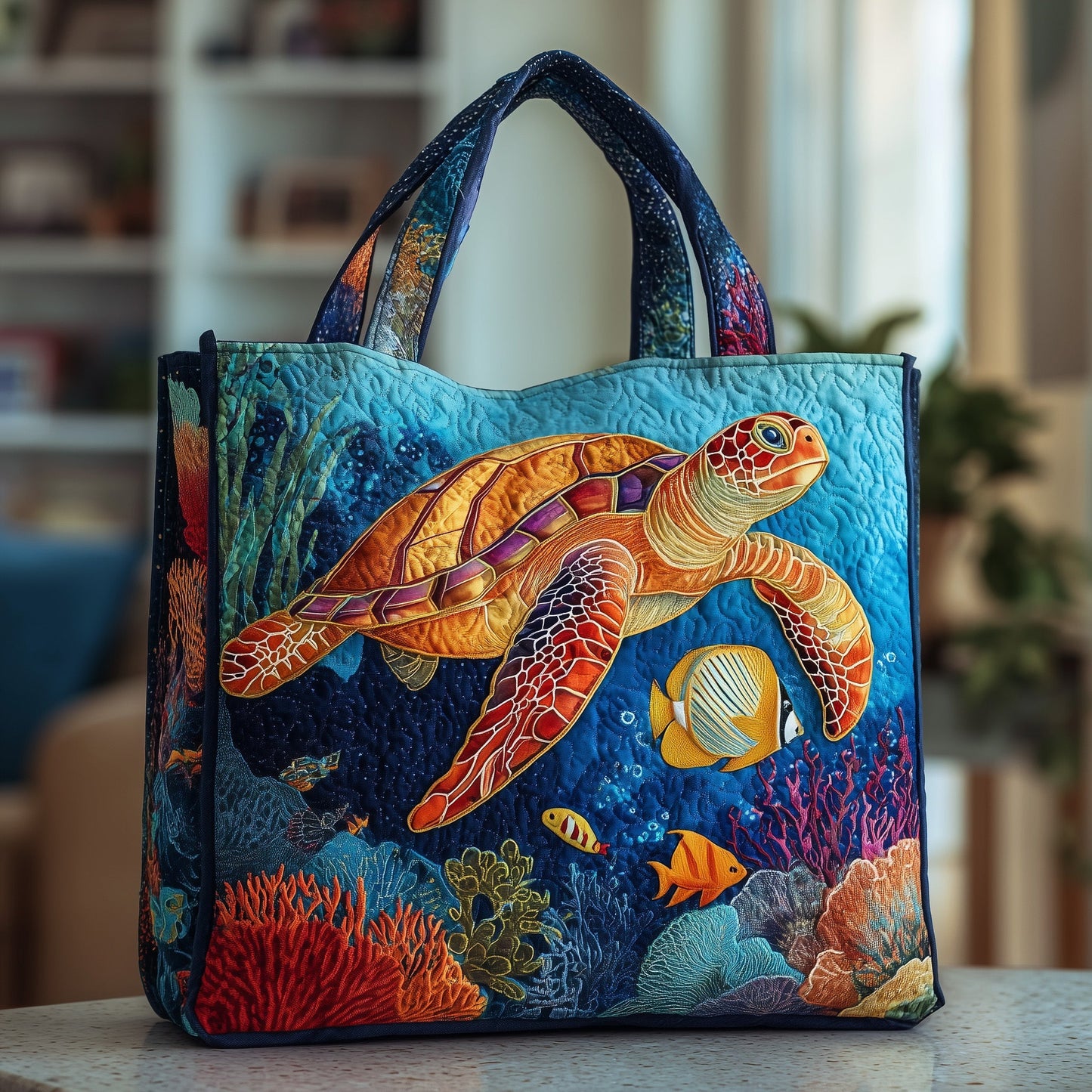 Ocean Depths Turtle Quilted Tote Bag GFTOTP9732