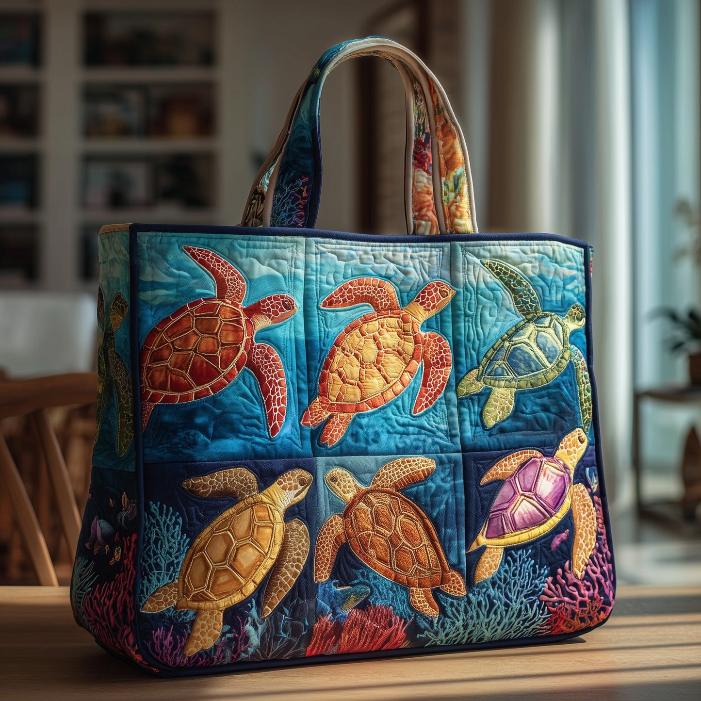 Ocean Depths Turtle Quilted Tote Bag GFTOTP9733