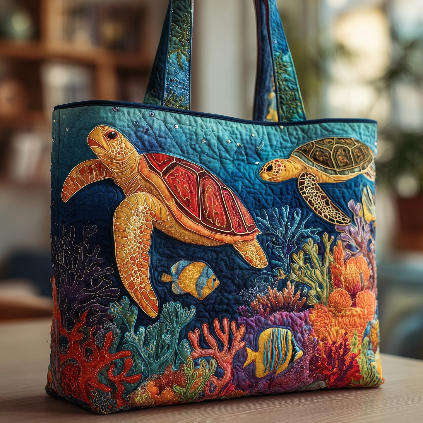 Ocean Depths Turtle Quilted Tote Bag GFTOTP9735