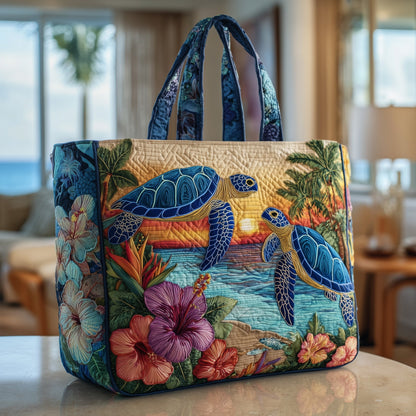 Sunset Drift Turtle Quilted Tote Bag GFTOTP9744