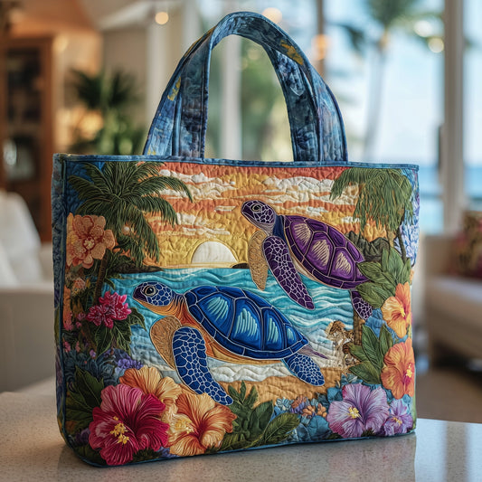 Sunset Drift Turtle Quilted Tote Bag GFTOTP9745