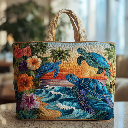 Sunset Drift Turtle Quilted Tote Bag GFTOTP9746