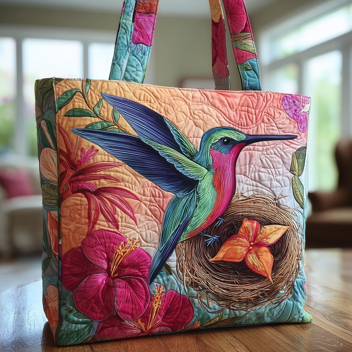 Elegant Hummingbird Quilted Tote Bag GFTOTP9764