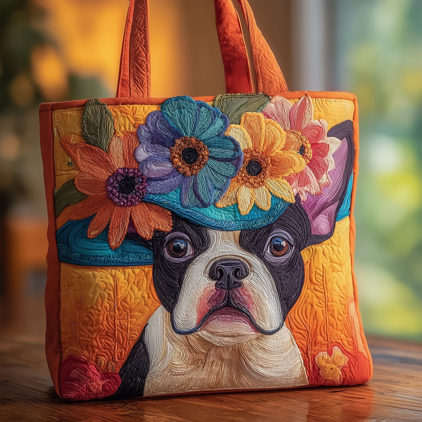 Flower Crown Frenchie Quilted Tote Bag GFTOXM03