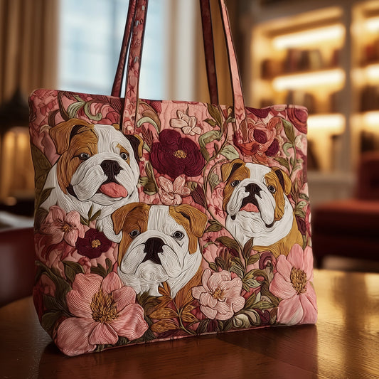Bulldog Garden Party Quilted Tote Bag GFTOXM04