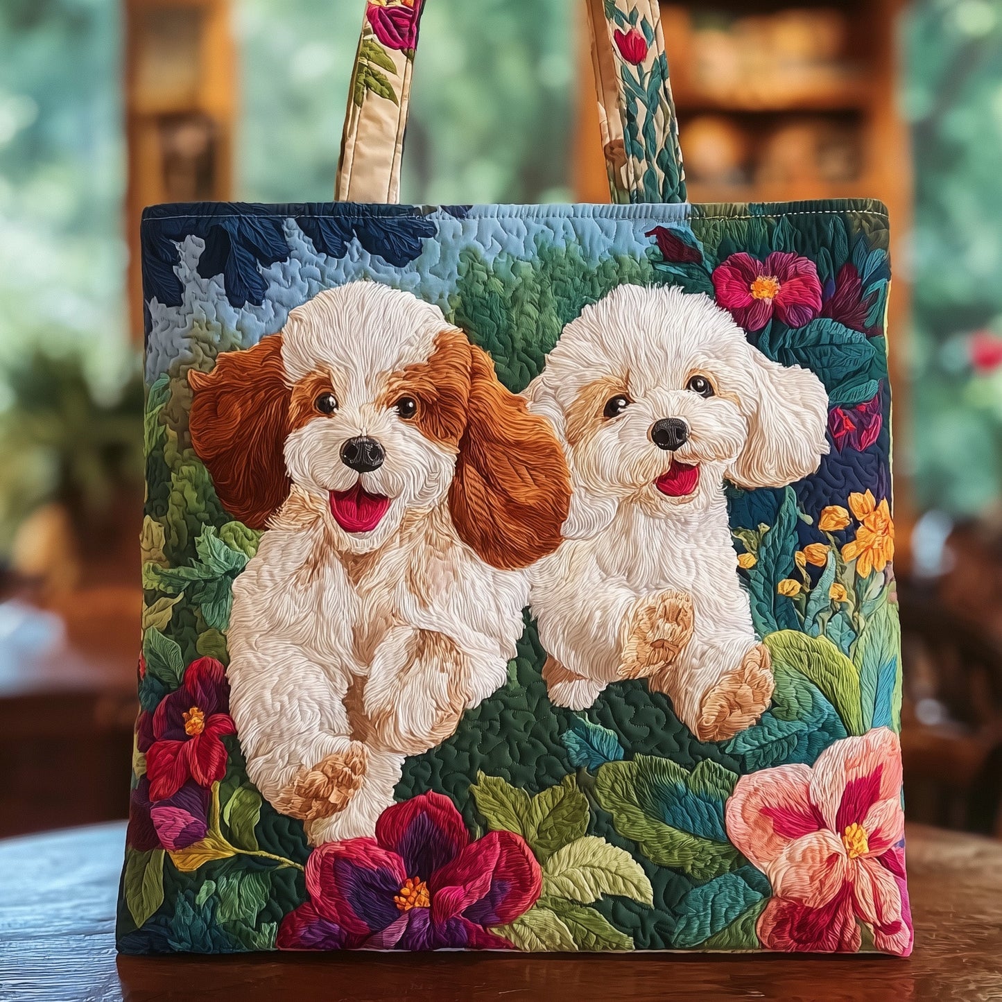 Floral Poodle Quilted Tote Bag GFTOXM08