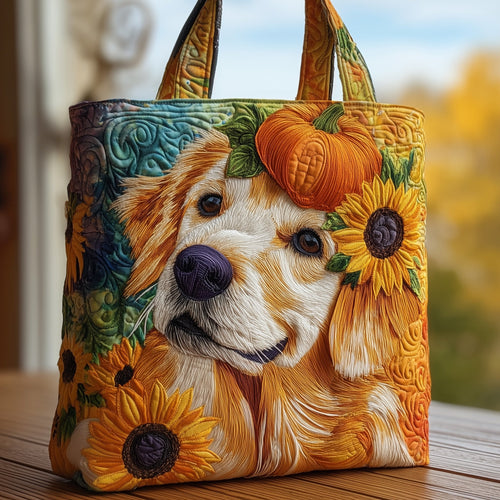 Pumpkin Golden Retriever Quilted Tote Bag GFTOXM110