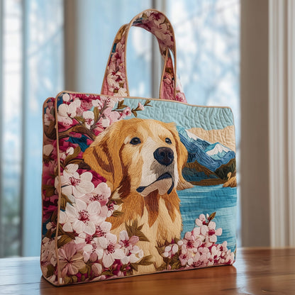 Pink Floral Golden Retriever Quilted Tote Bag GFTOXM111