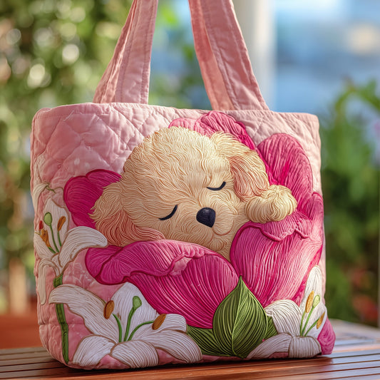 Pink Petal Poodle Quilted Tote Bag GFTOXM134