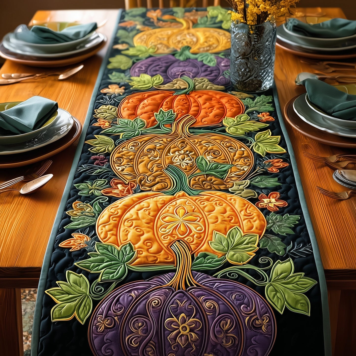 Autumn Pumpkin Quilted Table Runner GFTOXM141
