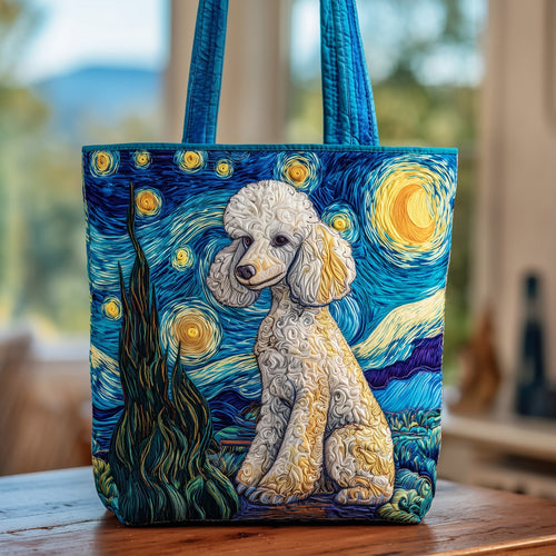 Poodle Under Starry Night Quilted Tote Bag GFTOXM156