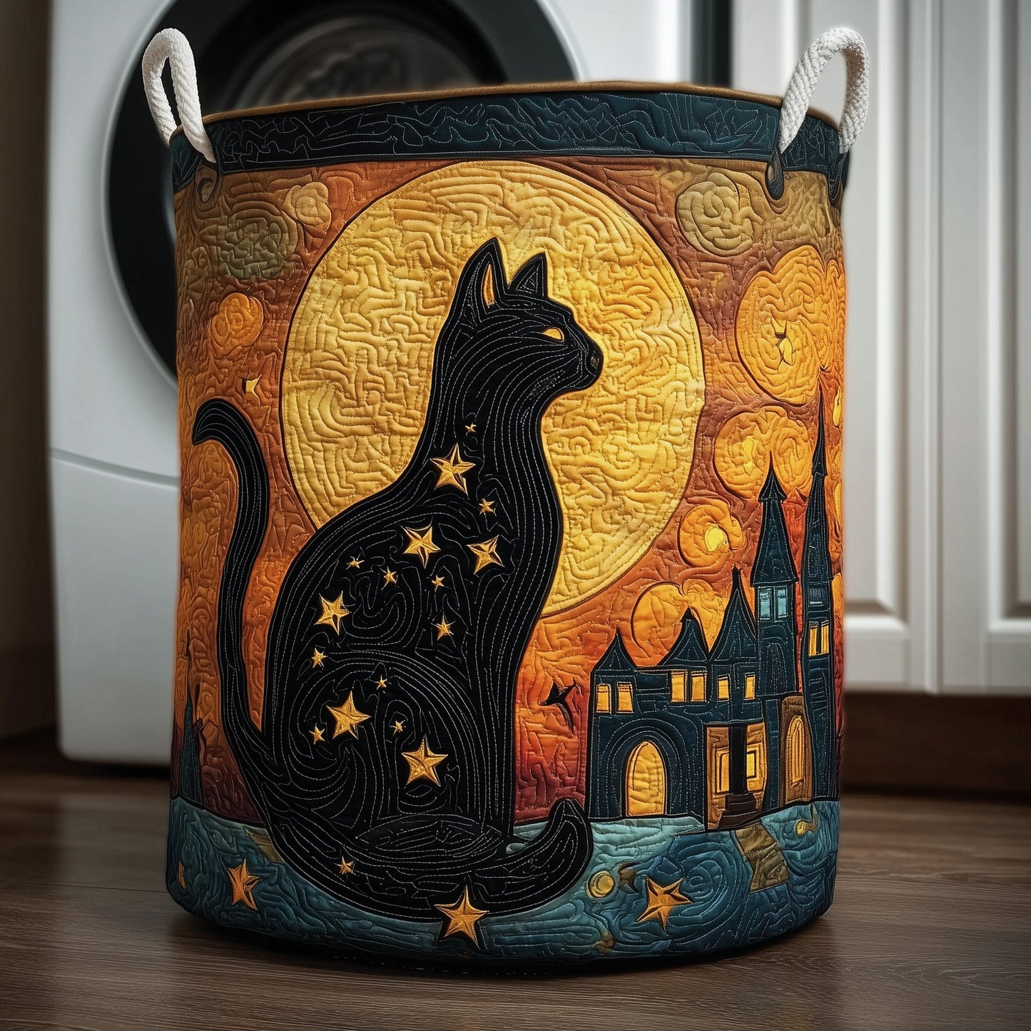 Black Cat Quilted Laundry Basket GFTOXM163