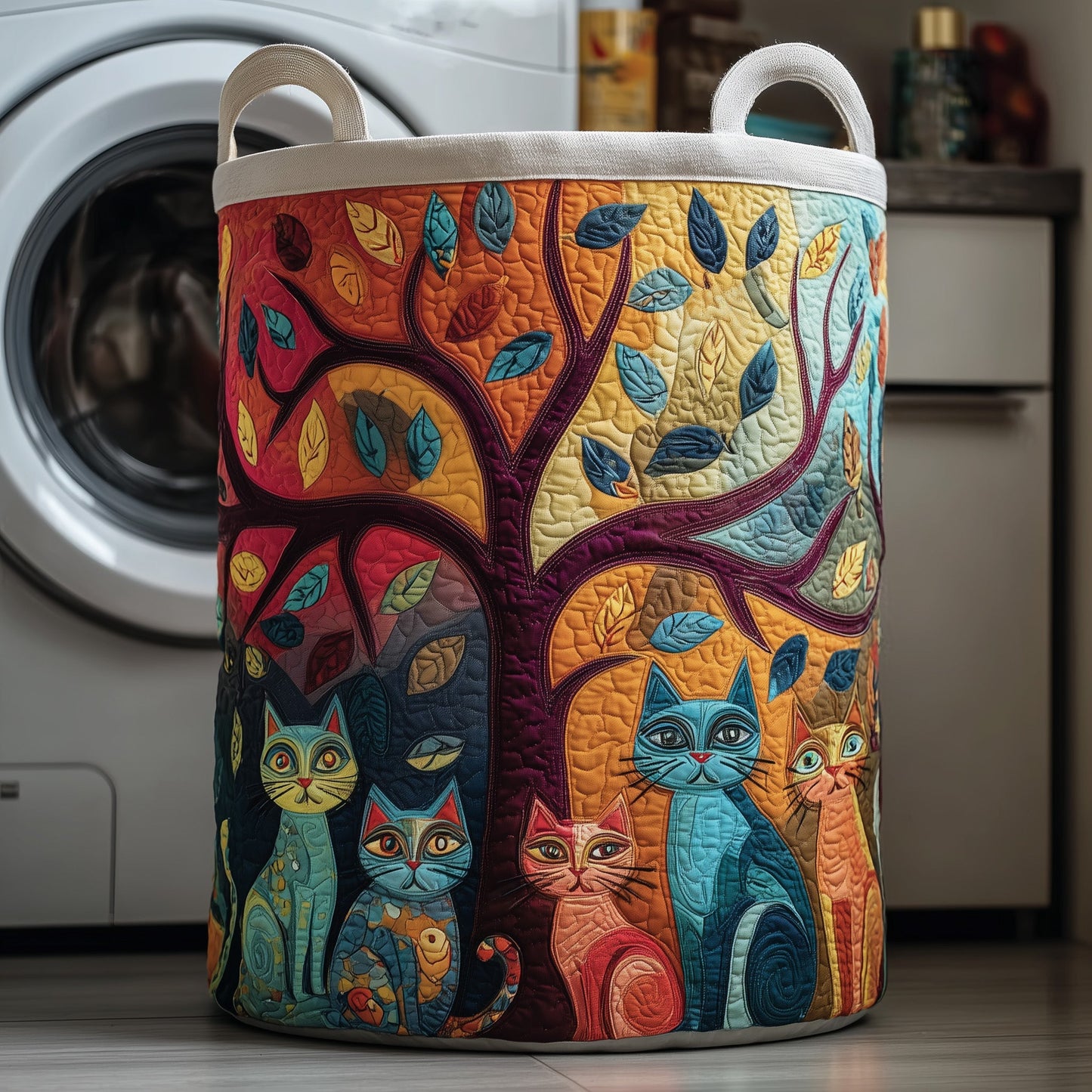 Tree Of Cat Quilted Laundry Basket GFTOXM169
