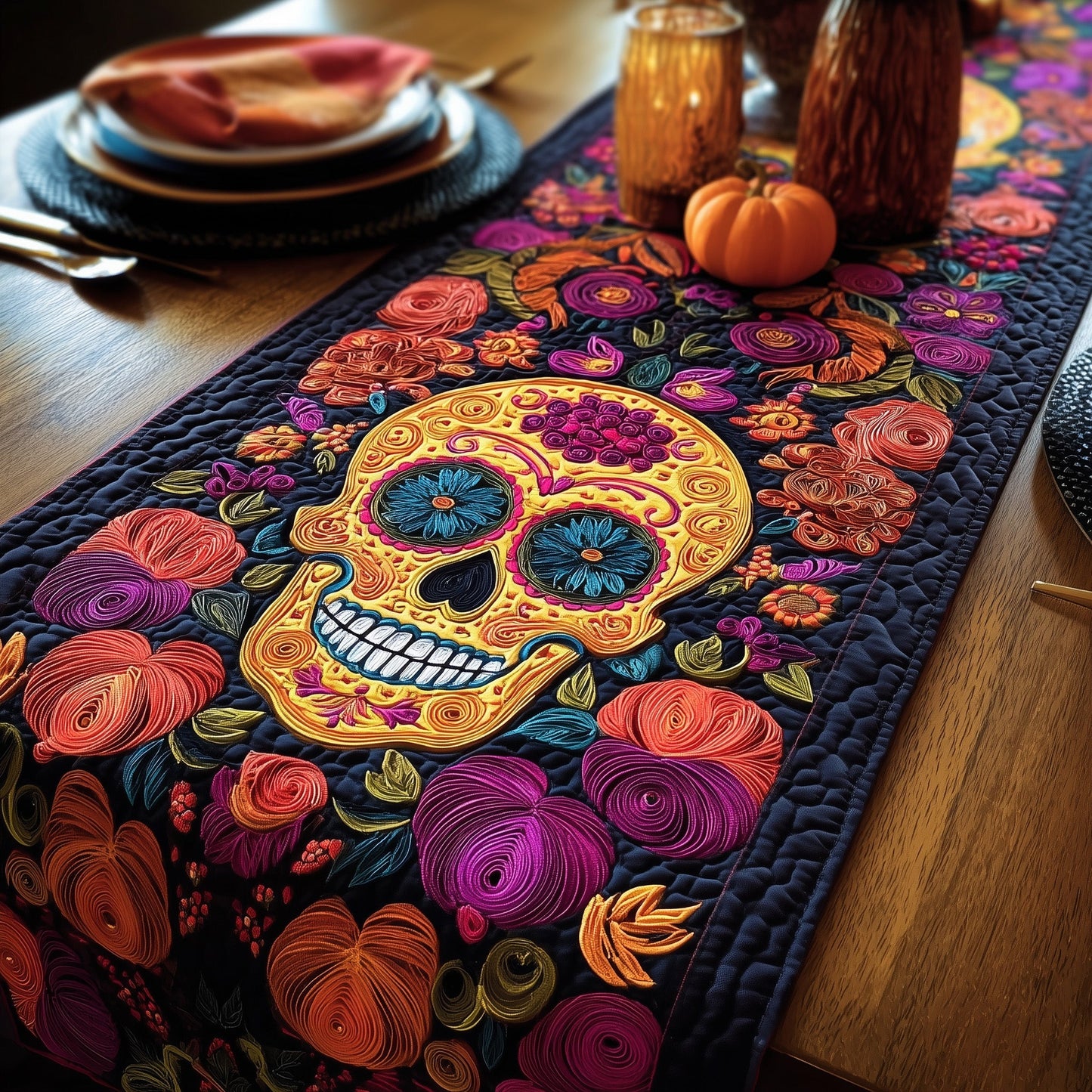 Día  De Muertos Quilted Table Runner GFTOXM170