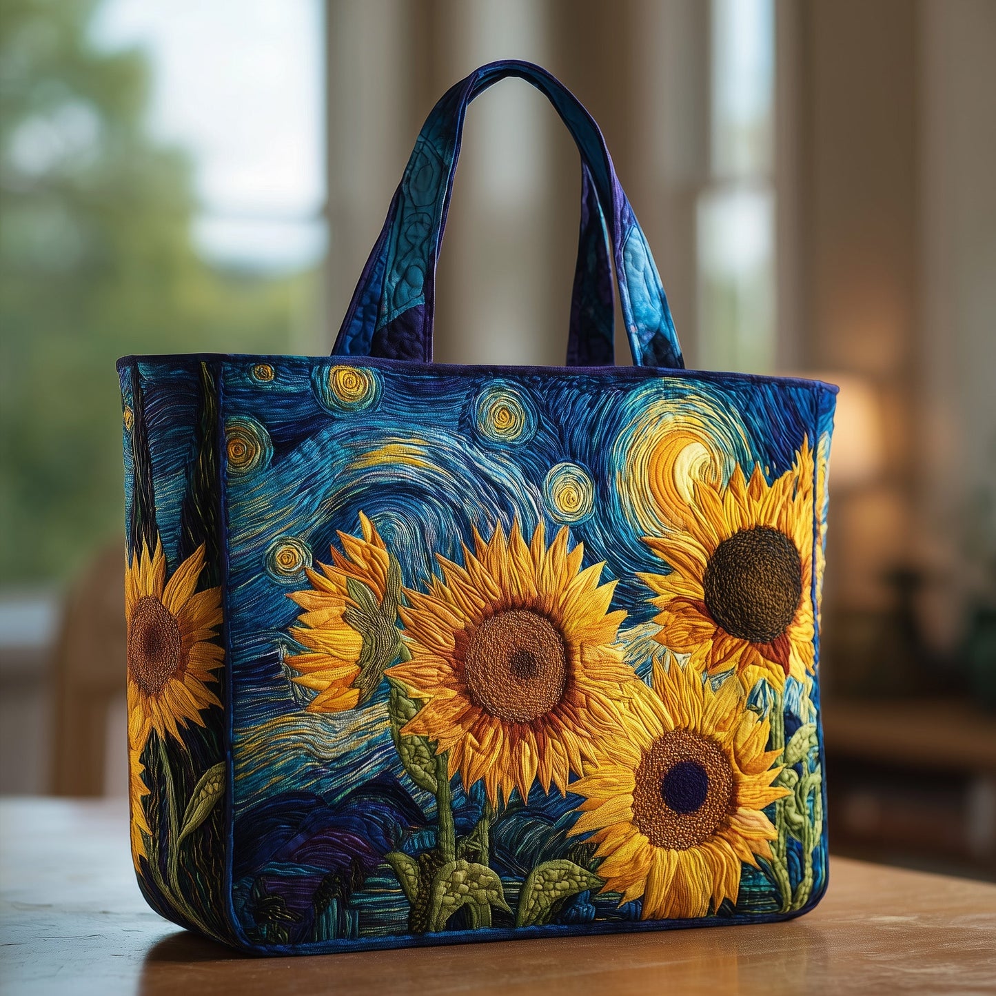 Starry Night Sunflower Quilted Tote Bag GFTOXM199
