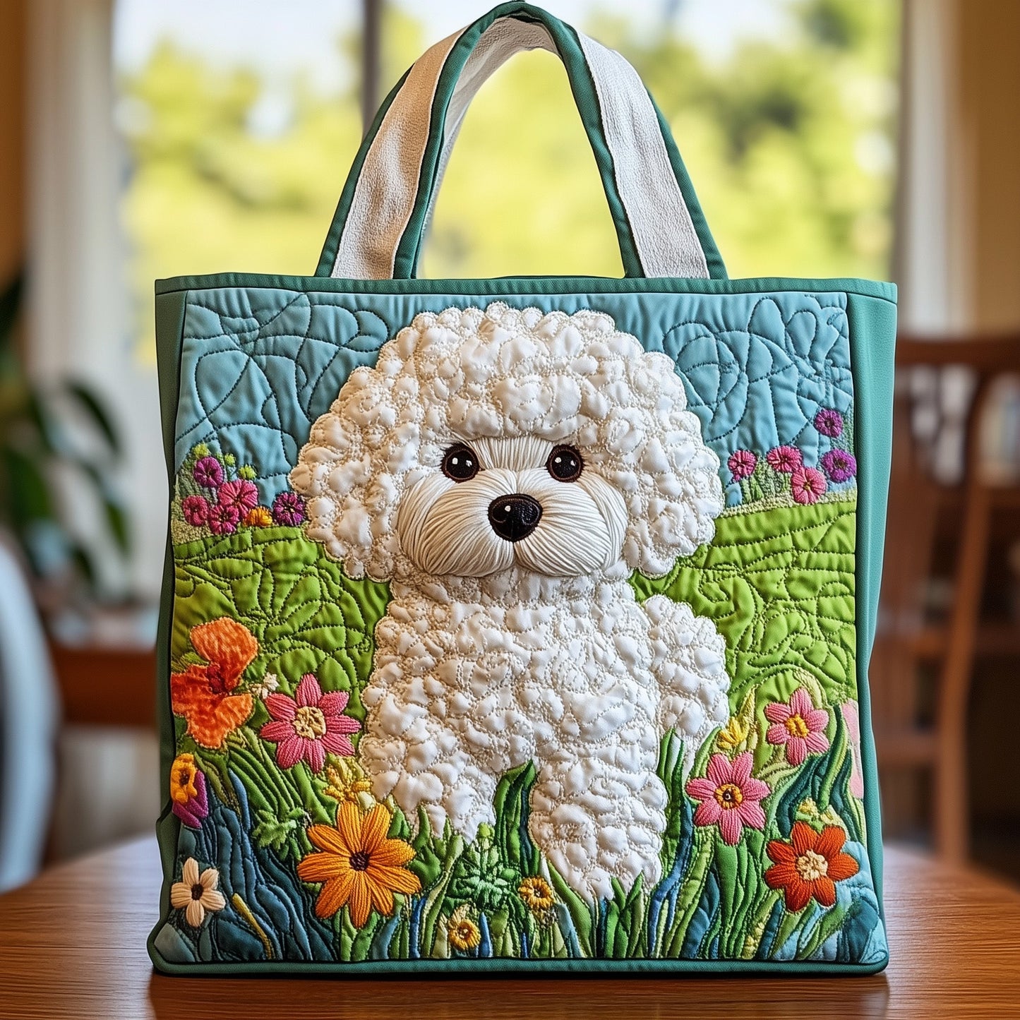 Bichon On Grass Quilted Tote Bag GFTOXM261
