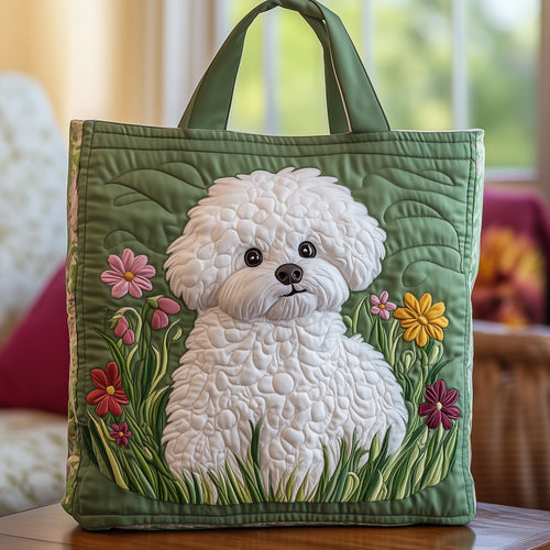 Bichon On Grass Quilted Tote Bag GFTOXM262