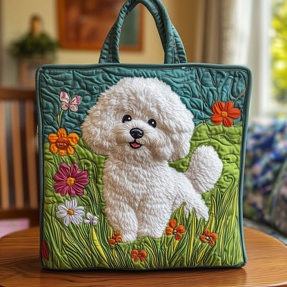 Bichon On Grass Quilted Tote Bag GFTOXM263