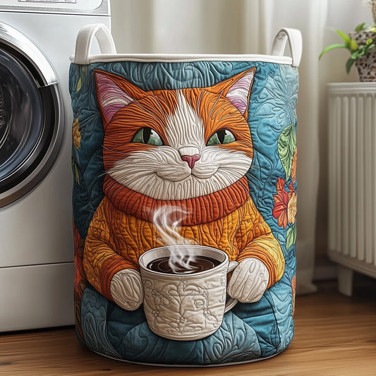 Cat With Coffee Quilted Laundry Basket GFTOXM280