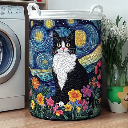 Cat Under Starry Night Quilted Laundry Basket GFTOXM283
