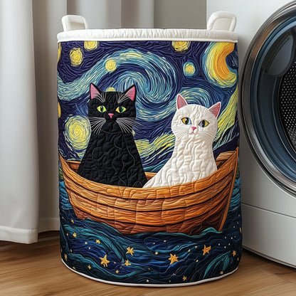 Cat Couple Starry Night Quilted Laundry Basket GFTOXM284