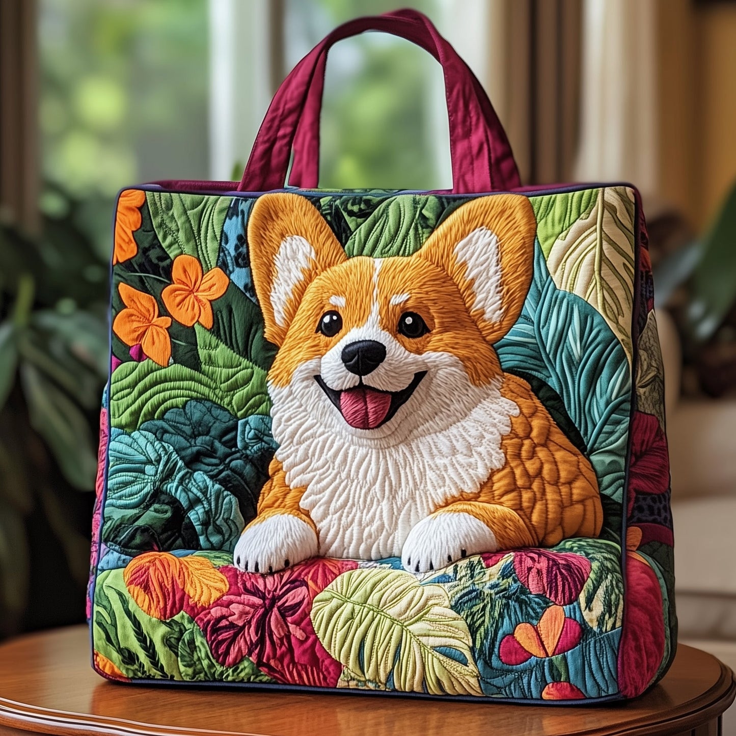 Floral Corgi Quilted Tote Bag GFTOXM290
