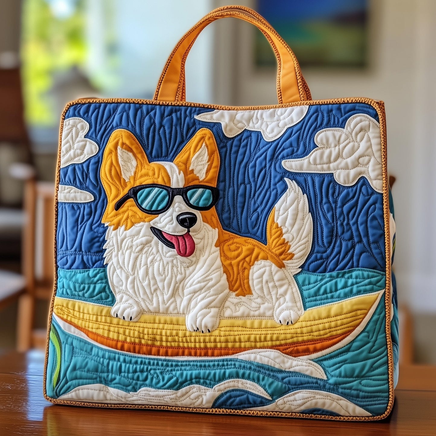 Corgi Surfing Quilted Tote Bag GFTOXM291