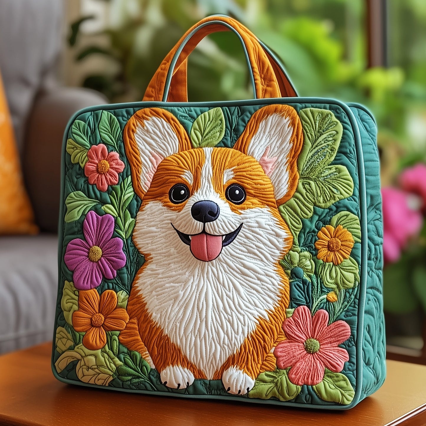 Floral Corgi Quilted Tote Bag GFTOXM293