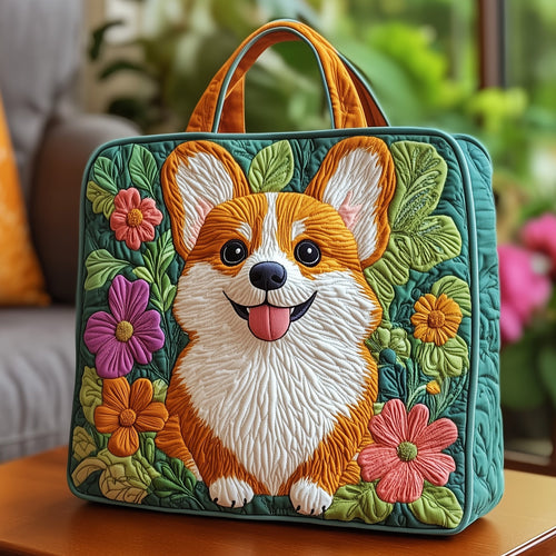 Floral Corgi Quilted Tote Bag GFTOXM293