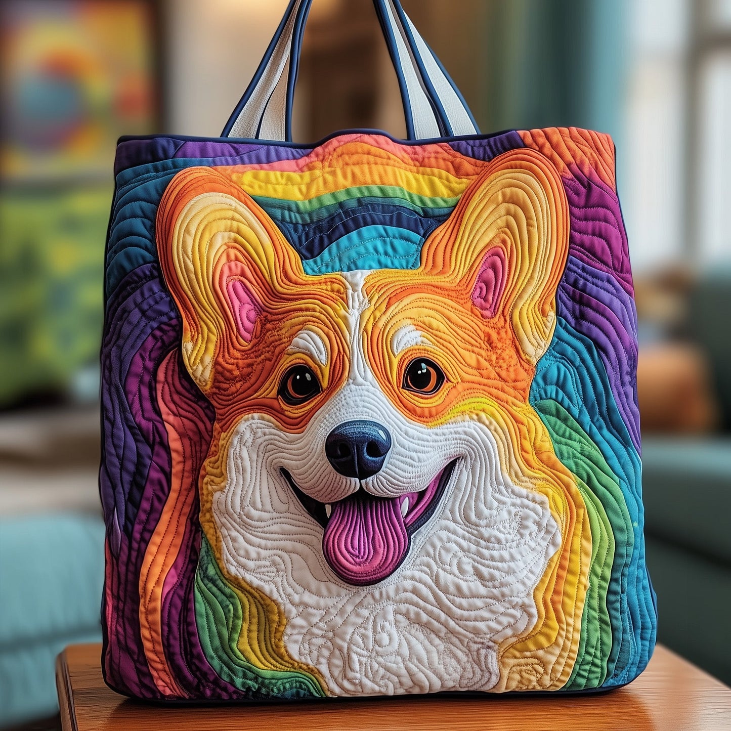 Rainbow Corgi Quilted Tote Bag GFTOXM301