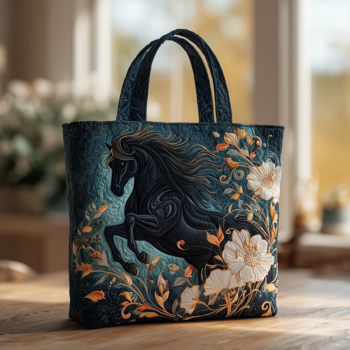 Black Horse Quilted Tote Bag GFTOXM30