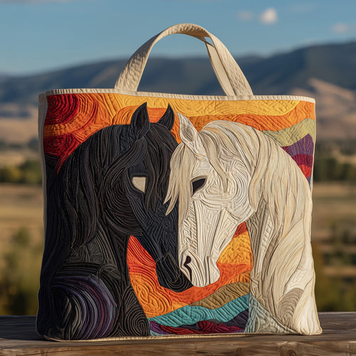 White And Black Horses Quilted Tote Bag GFTOXM33