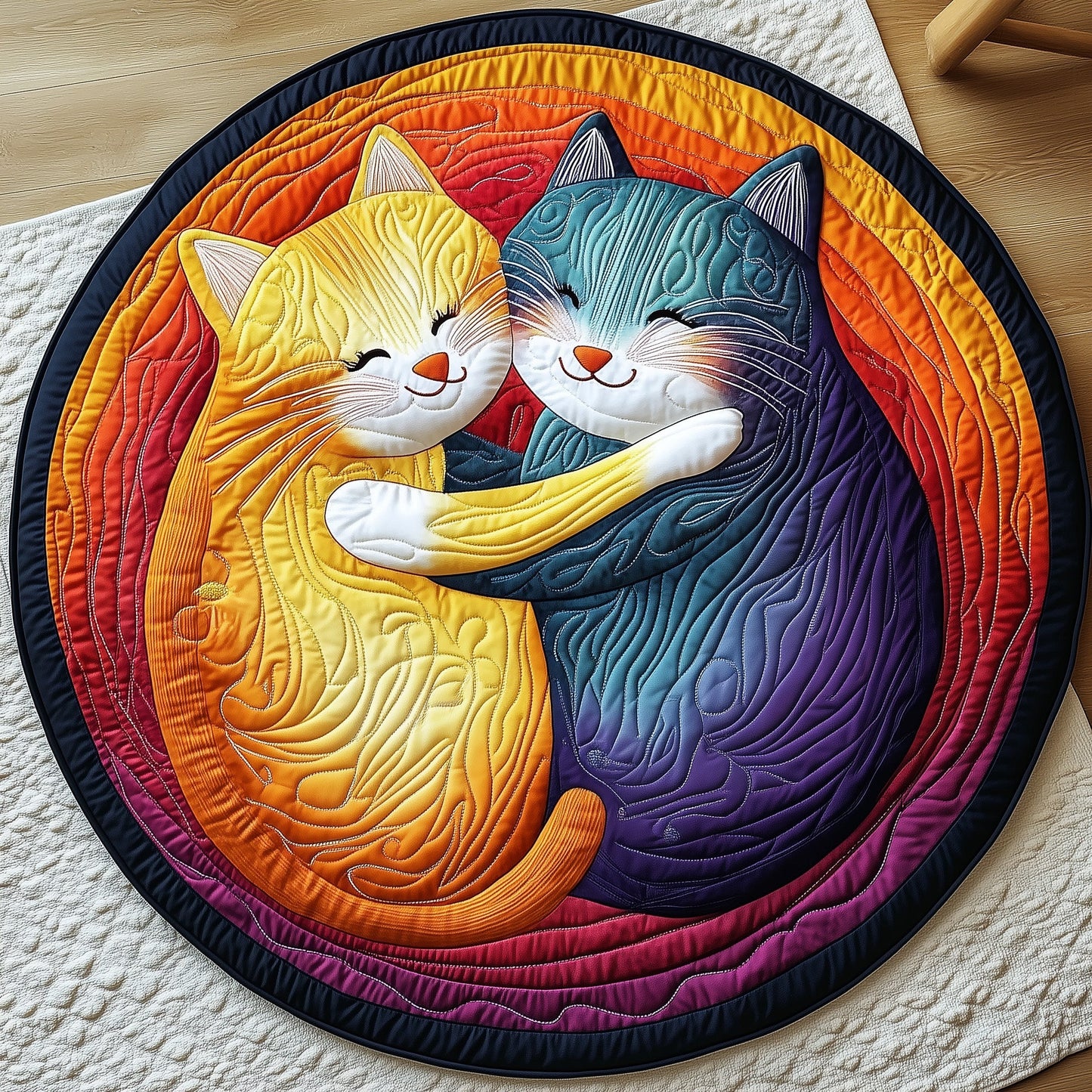 Cat Couple Quilted Round Mat GFTOXM368